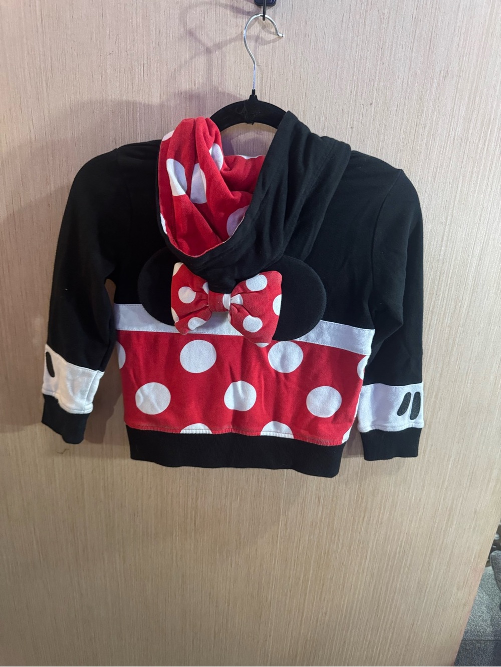 Disney Minnie Mouse Black & Red Polka Dot Hooded Zip Sweatshirt Size Small - Picture 3 of 4